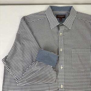 Johnston‎ Murphy Geometric Checkered Long Sleeve Button Down Shirt Blue White XL